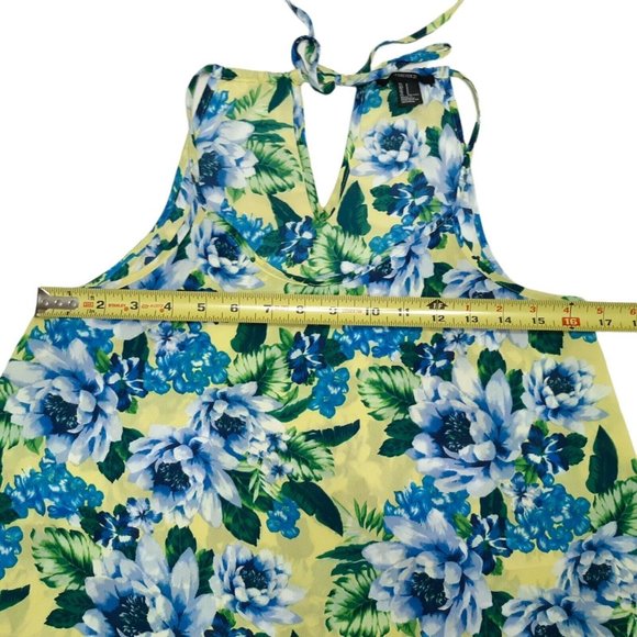 Forever 21 Tank Top Womens Juniors Small Blue Floral Crop Tie Neck - Picture 2 of 10